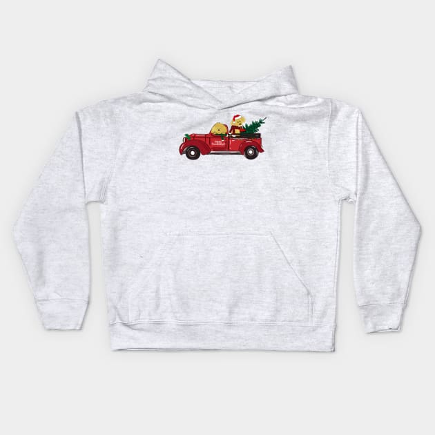 Cartoon Goldendoodles Red Christmas Truck Kids Hoodie by EMR_Designs